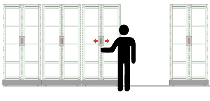 レール式移動棚　手動式移動棚