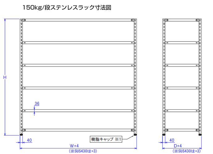 150kg/段　ステンレスラック　寸法詳細